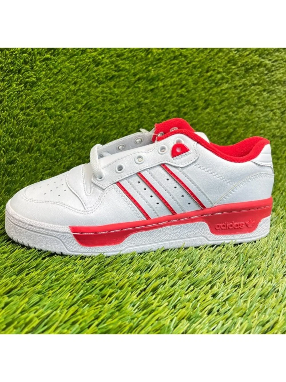 Adidas Rivalry Low Boys Size 5Y White Red Athletic Leather Shoes Sneakers
